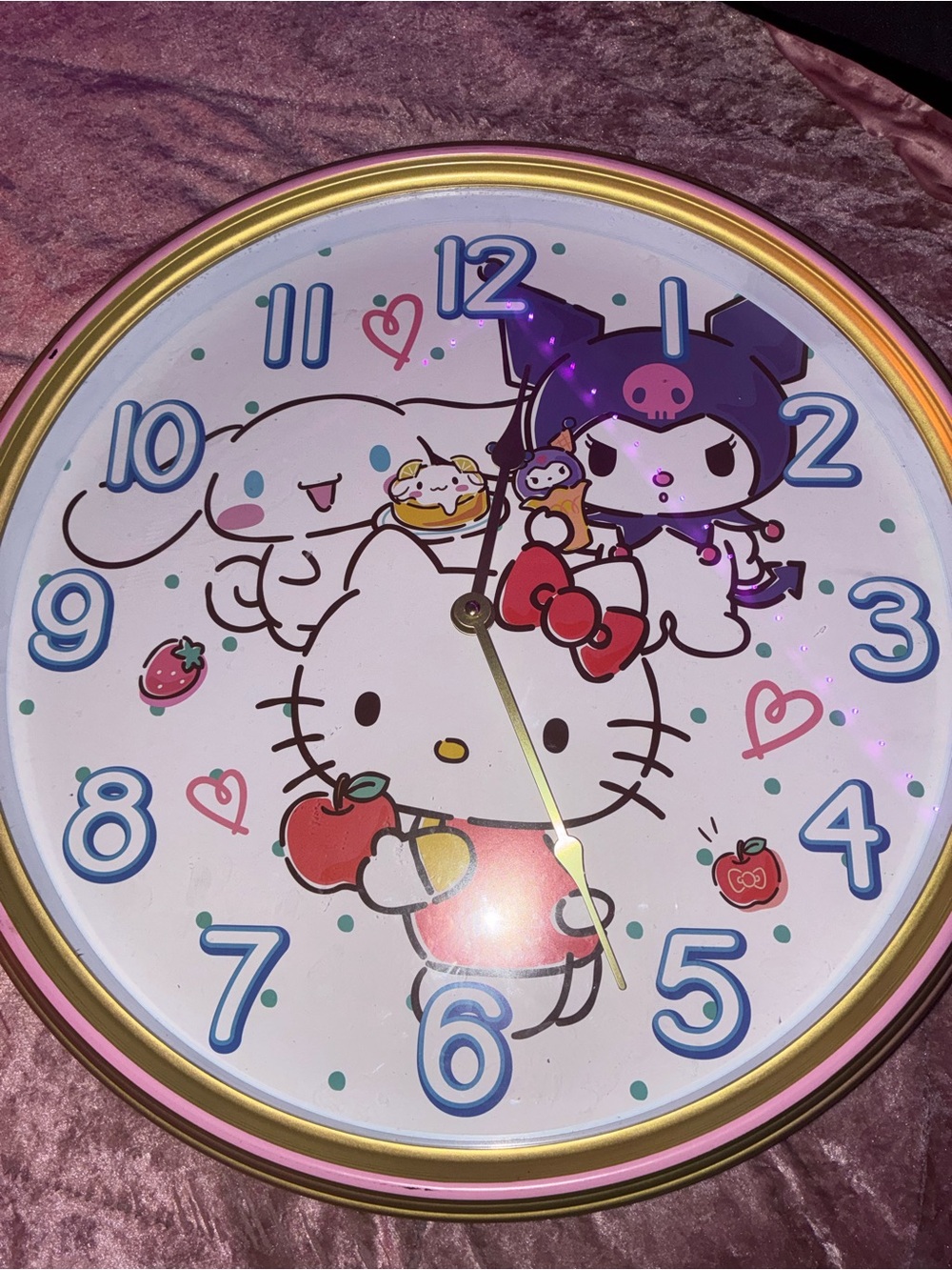 Hello Kitty Round Wall Clock with Pink and Gold Trim